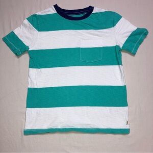 GAP Shirt Boy’s Small 6-7 Striped White Green Blue Top Short Sleeve Tee Summer